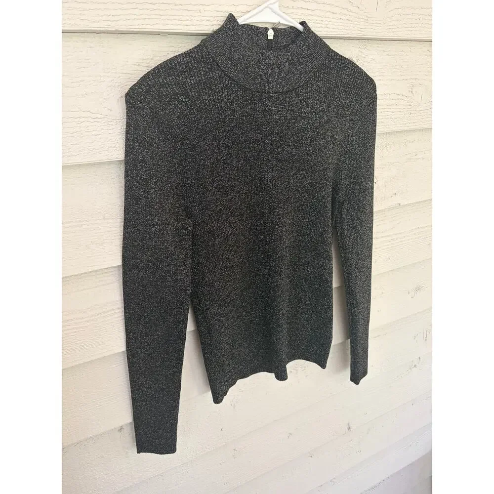 Michael Kors Black Metallic Ribbed Mock Neck Sweater